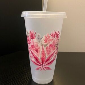 Custom Pink Leaf Design Tumbler